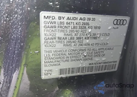 2021 Audi Q8 Premium Plus 55 Tfsi Quattro Tiptronic из США, поврежденный, VIN WA1EVAF19MD007860